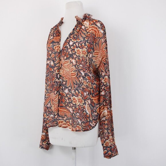 Pilcro Top Sz S Orange Multi Color Collared Buttons Lined 100% Poly Viscose Top - Picture 4 of 13